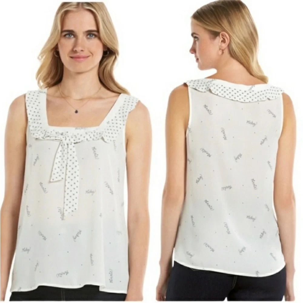 LC Lauren Conrad Disney White Sleeveless XS Blouse Bow & Minnie Mickey